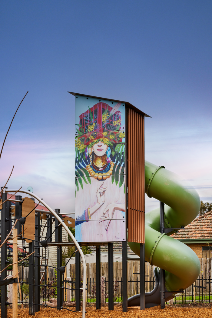 Bespoke Tower with artwork at Rayner Reserve Playground