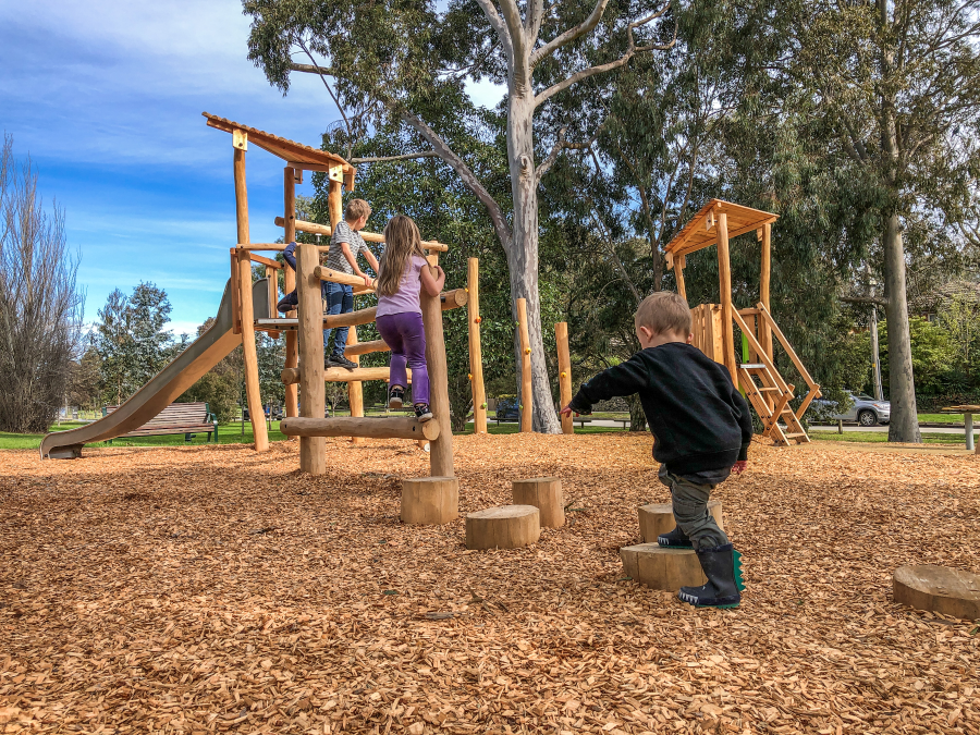 Children playing on balancing trail